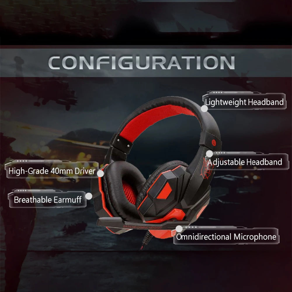 Headphone 3.5mm Wired Gaming Headset Earphones Music For Computer With Mic Headset Stereo Svirtual Surround Bass LED Light Gamer