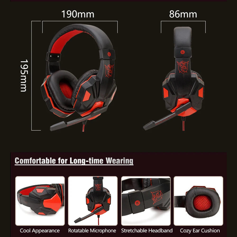 Headphone 3.5mm Wired Gaming Headset Earphones Music For Computer With Mic Headset Stereo Svirtual Surround Bass LED Light Gamer